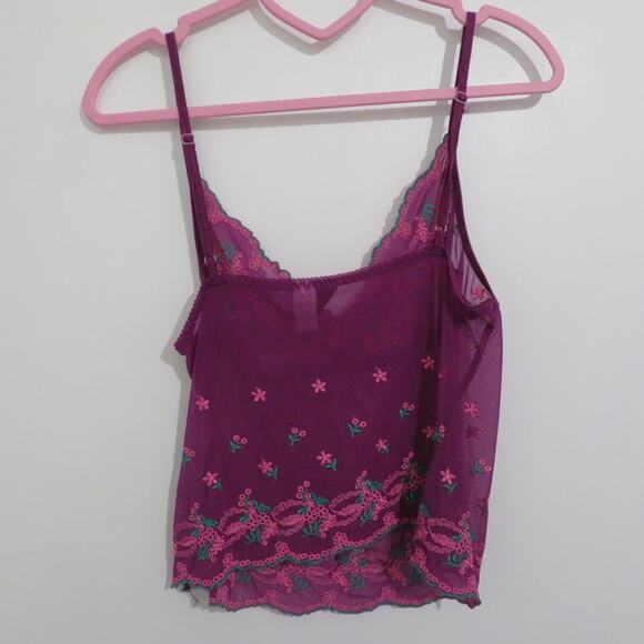 Frederick's of Hollywood Women M Purple Pink Strappy Embroidered Floral Top Y2K - Picture 2 of 5